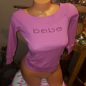 Bebe rhinestone logo cropped top L